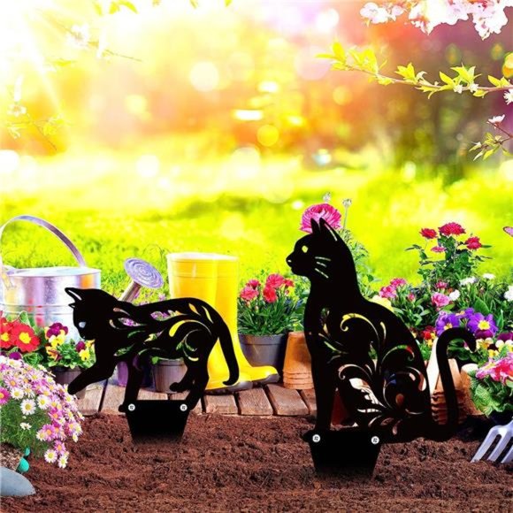 3 Pack Metal Cat Garden Statues Black Cat Silhouette Cat Decorative Garden Stake - Picture 3 of 7